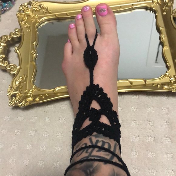 Bohemian ankle wrap crochet knit bracelet foot black knitted anklet summer - Picture 5 of 5